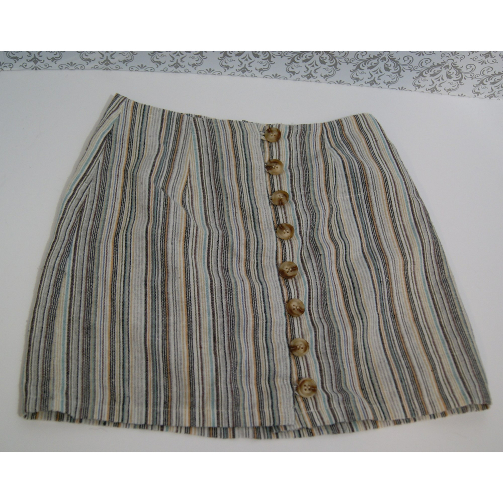 2/$25 & $5.95 Shipping Sky & Sparrow Cotton Linen Button Front Mini Skirt Stripe